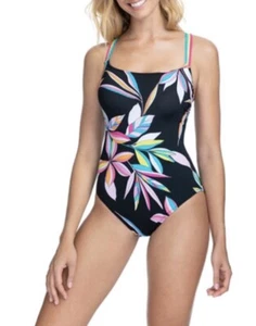 NUEVO $128 Talla 8 D Copa GOTTEX PAPARAZZI Cuello Cuadrado Una Pieza Traje de Baño Negro Multi - Imagen 1 de 7