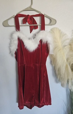 Mujer Talla XL Rojo Terciopelo Blanco Imitación Piel Una Pieza Foto 1 de 4