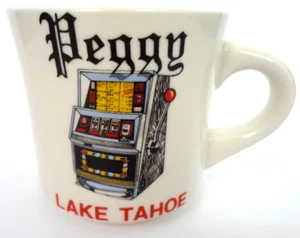 TAZA DE CAFÉ TAZA DE TÉ DE MÁQUINA TRAGAMONEDAS LAKE TAHOE DE COLECCIÓN JUEGO PEGGY PERSONALIZADA - Imagen 1 de 6