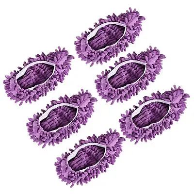 6Pcs Washable Cleaning Shoes Cover Multifunction Chenille Mop Slippers Purple • 14.35£