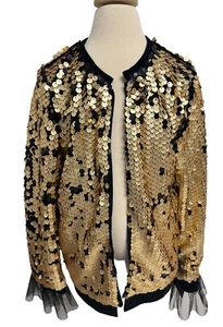 Art Class Girl's Gold And Black Sequin Open Front Blazer Jacket Size M 7/8 - Picture 1 of 12