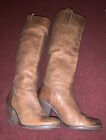 Distressed  Brown Leather Pull On Boots Size 6