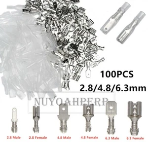 100-tlg Flachstecker Kabelschuhe Quetschverbinder Flachsteckhülsen 2,8 4,8 6,3mm - Bild 1 von 21