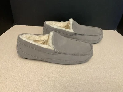全新! 男式 UGG Ascot 灰色麂皮绒毛皮拖鞋。 尺寸 10EEE 宽。 很好!!! — 第 1/4 张图片
