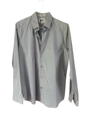 1MX Express Men's Grey Fitted Long Sleeve Button-Up Shirt Size L 16/16.5 - Image 1 of 4