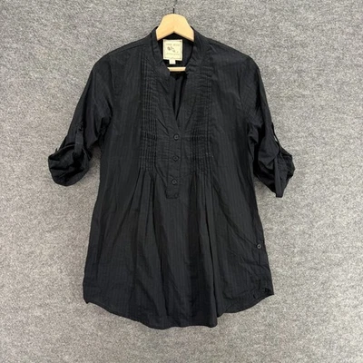 Pink Rose Blouse Women L Large Black 1/2 Button 3/4 Sleeve V-Neck Cotton Casual - Image 1 of 4