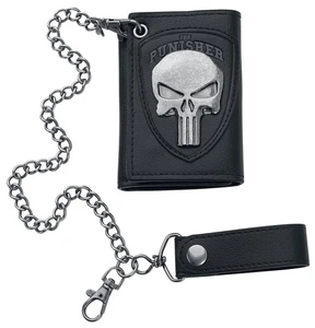 Men's Biker Chain Wallet Black Skull Logo, The Punisher Style, One Size - Picture 1 of 5