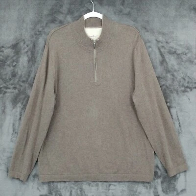 Suéter Tommy Bahama 1/4 Cremallera Algodón Cachemira Tejido Marrón Claro Manga Larga Grande Foto 1 de 4