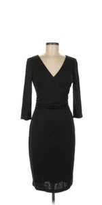 New DAVID MEISTER Faux Wrap Sheath DRESS Work Funeral Cocktail Size 8 BLACK $255 - Picture 1 of 4