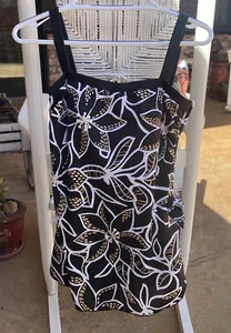 ✅New ~ Rose Marie Reid 1pc Swimsuit Womens 12 Black Gold Floral Removable Straps - Picture 1 of 16