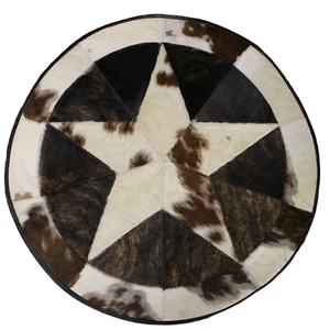 Alfombra de cuero de vaca Brindle Round Patchwork Star - tamaño 40 pulgadas - Imagen 1 de 6
