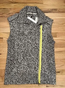 NWT Twelfth Street by Cynthia Vincent Black White Knit Best Neon Yellow Zip M - Picture 1 of 5