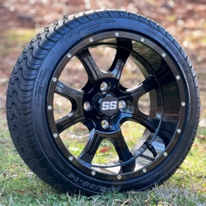 14" Stalker Black Golf Cart Wheel and 205/30-14" Low Profile DOT Tire - Set of 4 - Picture 1 of 5