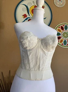 Vintage Bali-Hi White Lace Nylon Bustier Pin-Up Bra Corset Top Garter Size 34B - Picture 1 of 7