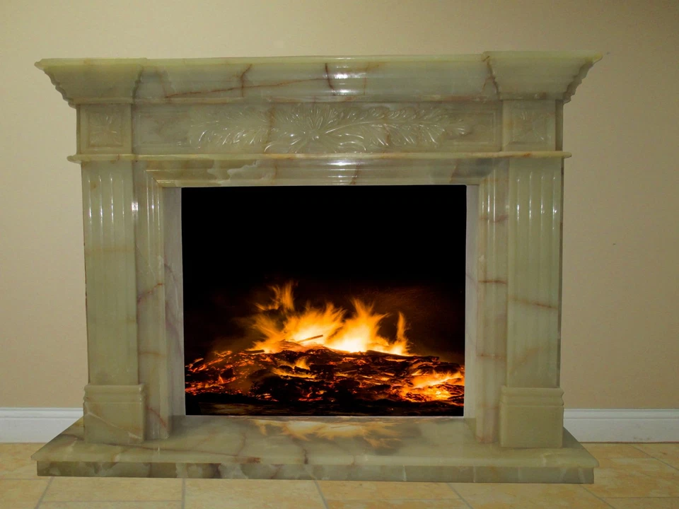 Chimenea de piedra de ónix verde amarillo abrigo envolvente sala de estar gran FPS-13 Foto 1 de 4