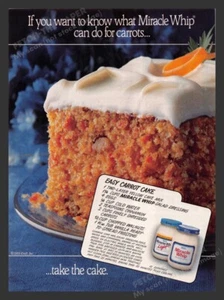 1989 Kraft Miracle Whip "Easy Carrot Cake" Recipe Print Advertisement Ad - Picture 1 of 1