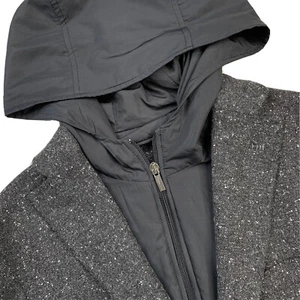 38 R Massimo Dutti Charcoal Speckled Tweed Patch Pocket Removable Hooded Blazer - Picture 1 of 13