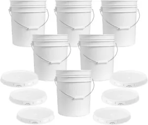 5 Gallon White Bucket Lid Durable 90 Mil All Purpose Pail Food Grade , 6 Units - Picture 1 of 7