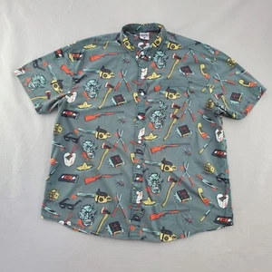 Camisa Creepy Co Hombres 3XL Gris Abotonada Campamento Terror Fiesta Escopeta Halloween - Imagen 1 de 10