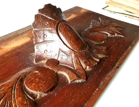 Victorian wood carving pediment panel - Antique French Architectural salvage 14" Cover