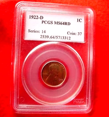 1922-D LINCOLN CENT MAGNIFICENT PCGS CERTIFIED MS--64 RED CENT!!  #22 - Image 1 of 4