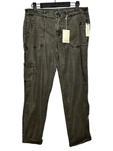 NWT Anthropologie Pants Women's 28 Medium Gray Roll Tab Cuff Pockets Linen - AC - Picture 1 of 12