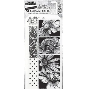 Tim Holtz #TTMM181 Bold Botanicals Mixed Media Sunflower Rose Stamp & Stencil - Picture 1 of 7