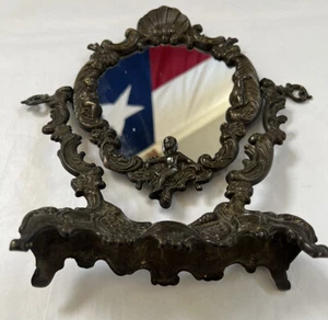 Vintage Vanity Tabletop Mirror Tilt Victorian Art Nouveau Ornate Cherub Nymph - Picture 1 of 11