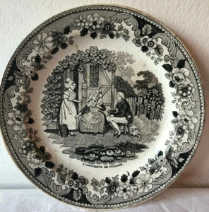 Antico piatto decorativo  ceramica MONTEREAU Assiette - - Picture 1 of 5