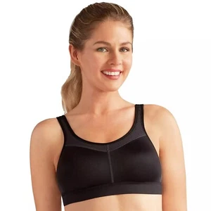 Amoena Power Medium-Impact Mastectomy Sports Wireless Bra 1152 Black 42D NWT - Picture 1 of 2