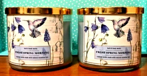 FRESH SPRING MORNING LARGE CANDLE 14.5oz 3 wick Bath Body Works BLUE HUMMINGBIRD - Picture 1 of 3