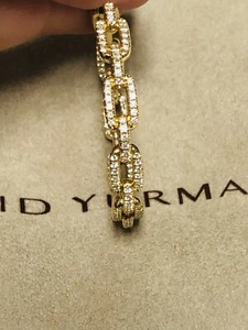 David Yurman 18K Yellow Gold Stax Chain Link Pave Diamond Hoop Single Earring - Picture 1 of 5
