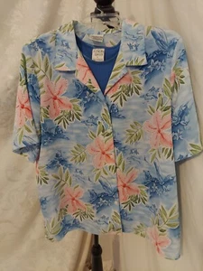 Allison Daley Gr. 16/L blau/grün geblümt/einfarbig Strukturoptik Tank und Bluse - Bild 1 von 5