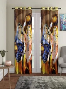 Traditional Print 2 Piece Door Curtains Set Abstract Pattern 7 feet Multicolor - Picture 1 of 4