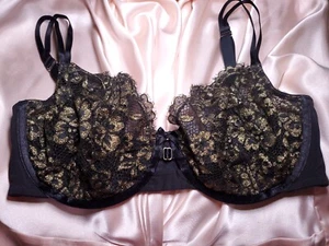 Lane Bryant CACIQUE Bra Unlined Balconet in Black & Gold Lace Size 38DDD - Picture 1 of 8