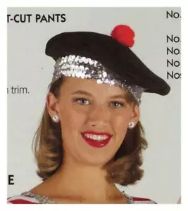 Lot of 2 Black Berets w/Red Pom and Silver Sequin Trim Unisex - Picture 1 of 7