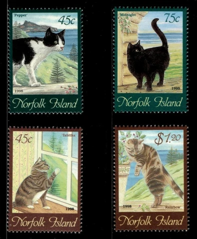 Norfolk Island 1998 - Cat Paintings - Set of 4 Stamps - Scott 638-41 - MNH Cover