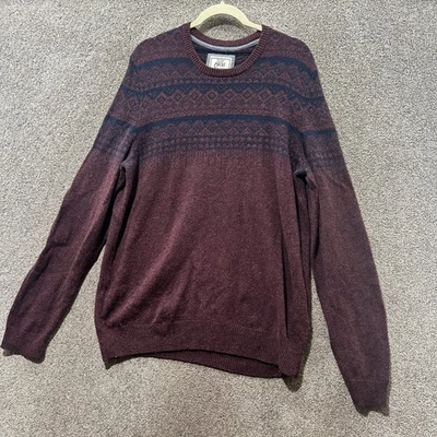 Suéter Jos A Bank 1905 Hombre XL Corderos Mezcla Lana Borgoña Azul Fair Isle Tejido Foto 1 de 4