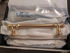 10 Pack 5 Inch Hole Center Brushed Brass Solid Cabinet Handles Gold Drawer Pulls - Picture 1 of 7