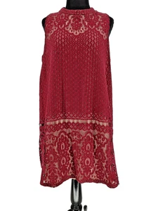 American Rag Cie Damen Rot Spitze Etuikleid Gr. XXL Offener Ausschnitt Gefüttert Geometrisch - Bild 1 von 14