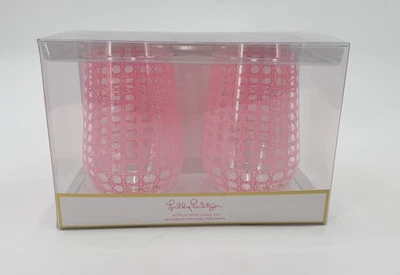 New Lilly Pulitzer Acrylic Wine Glass Set of 2 Conch Shell Barware 22oz - Image 1 of 4
