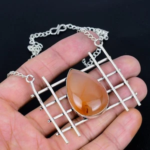 Corniola Gemma Artigianale 925 Argento Sterling Gioiello Collana - Foto 1 di 5