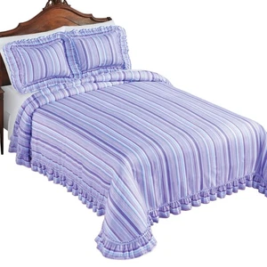 Elegant Spring Stripe Plisse Ruffled Edge Bedspread - Picture 1 of 2