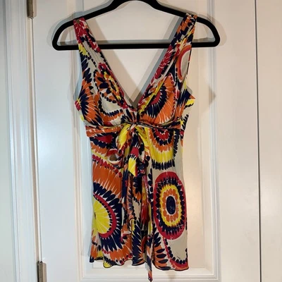 Trina Turk Silk Tie Front Sleeveless Tank Top Women’s Size 2 Small Made In USA - Image 1 of 4