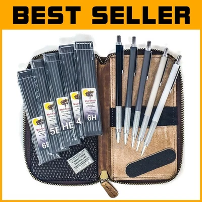 Metal Drawing Mechanical Pencils Set in Leather Case - Image 1 of 4