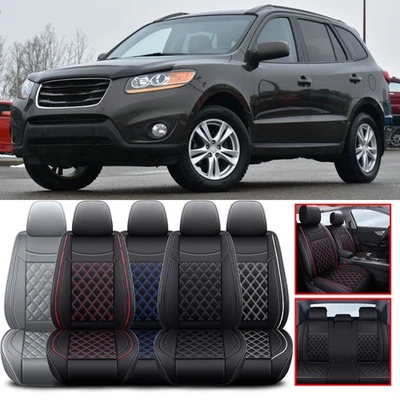 Juego completo de funda de asiento de auto deportiva de cuero PU cojín de lujo para Hyundai Santa Fe EE. UU. Foto 1 de 4