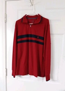 Pull Izod Performance 1/4 zippé homme rouge noir rayure golf homme taille L - Photo 1/5