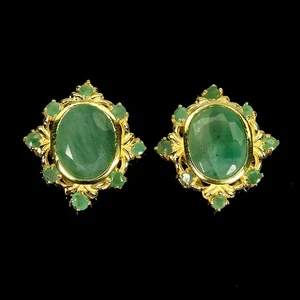 925 Sterling Silver Earrings Oval Emerald 11x9mm Natural Gemstone Jewelry - Picture 1 of 14