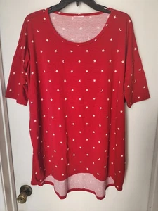 Womens Red Stars Short Sleeve High Low Hem T-shirt Size L - Picture 1 of 2