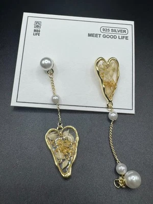 Golden foil pearl 925 Sterling Silver Stud Earrings Girls Kids Ladies Fashion A - Image 1 of 4